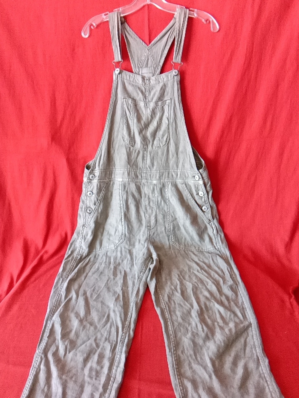 Women's AE Grey Linen-ish Overalls - Medium